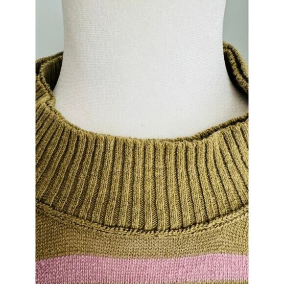 Free People Between The Lines Stripe Women’s Sweater Crop Green Pink M Boho - Picture 4 of 8